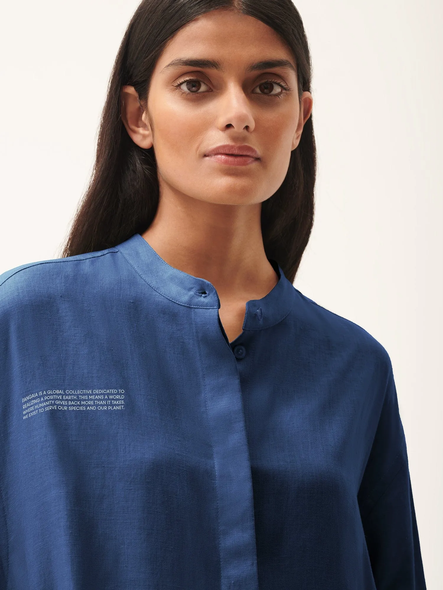 DNA Linen Mandarin Collar Dress—lapis blue