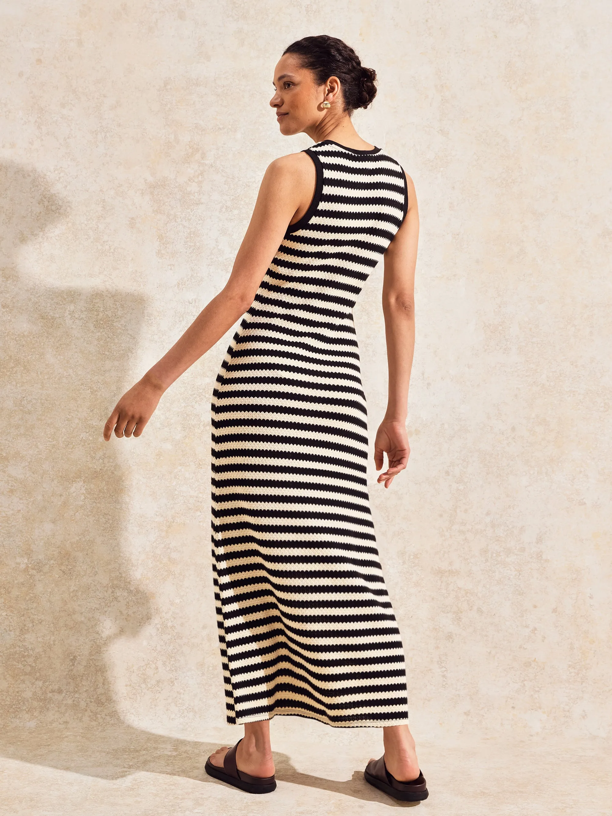 Mono Chevron-Stripe Knitted Dress