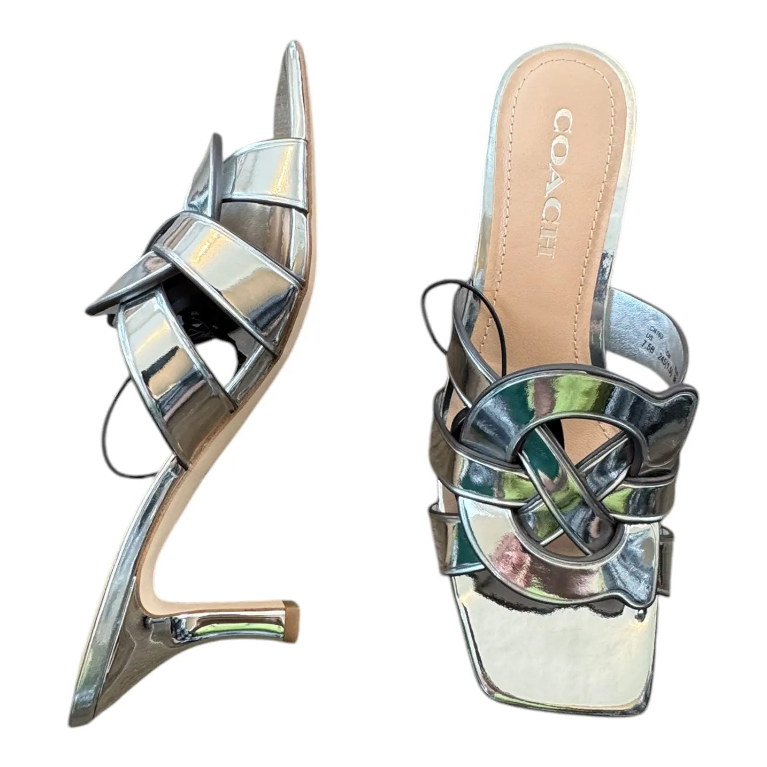 Sandals Designer By Coach In Silver, Size:7.5
