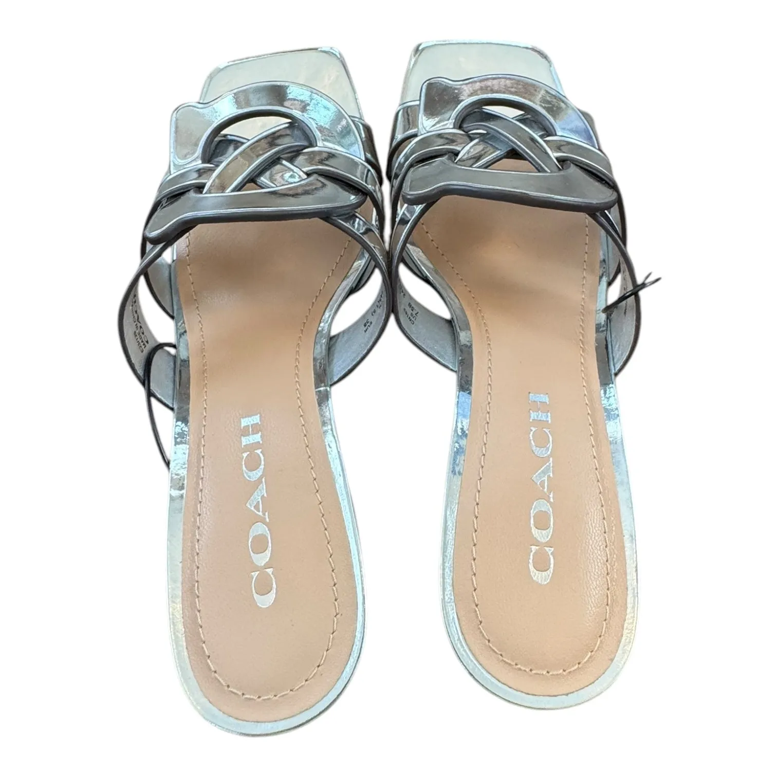 Sandals Designer By Coach In Silver, Size:7.5