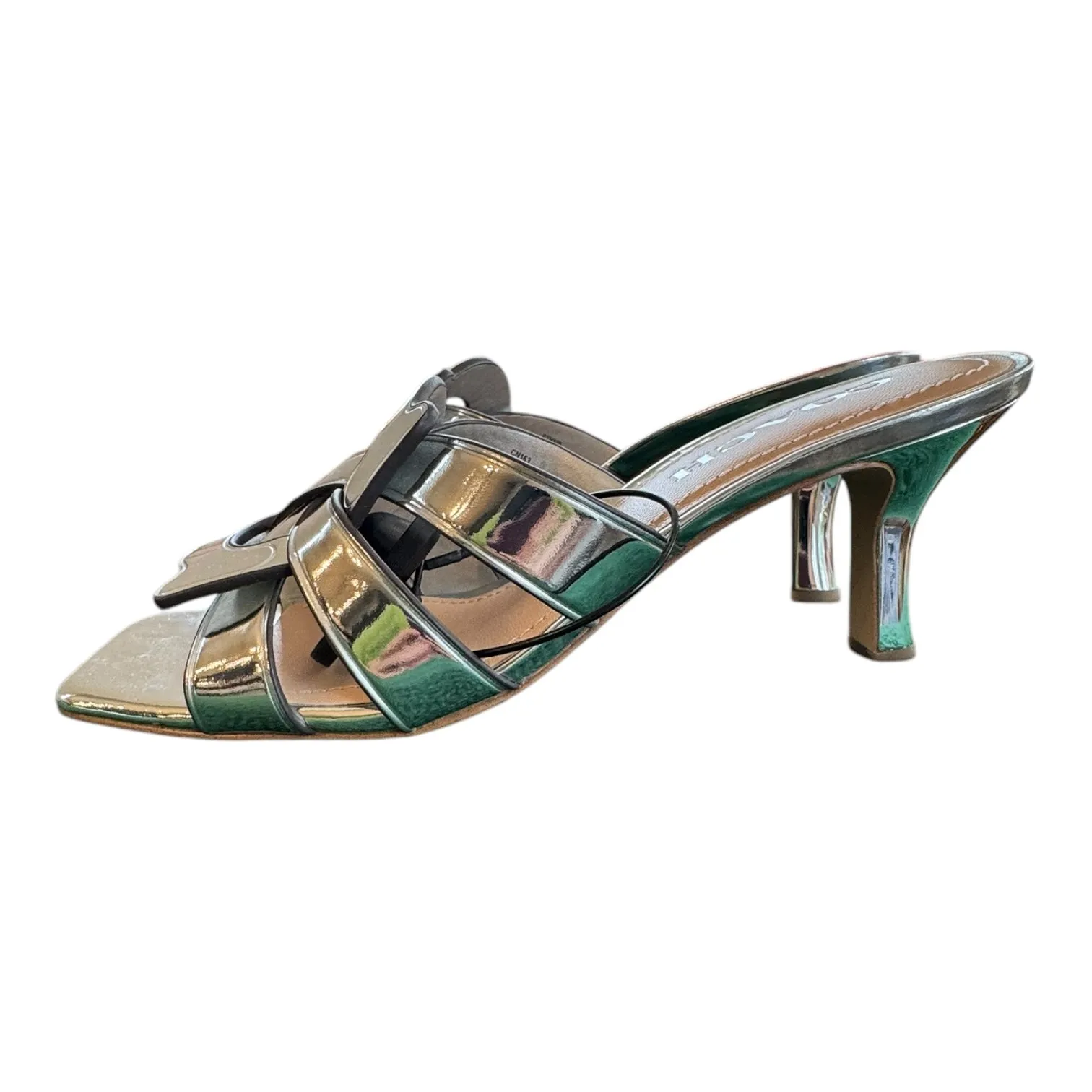 Sandals Designer By Coach In Silver, Size:7.5