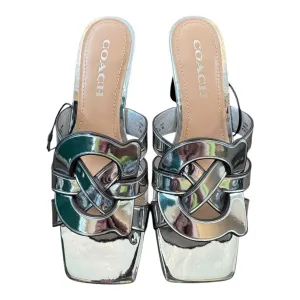 Sandals Designer By Coach In Silver, Size:7.5