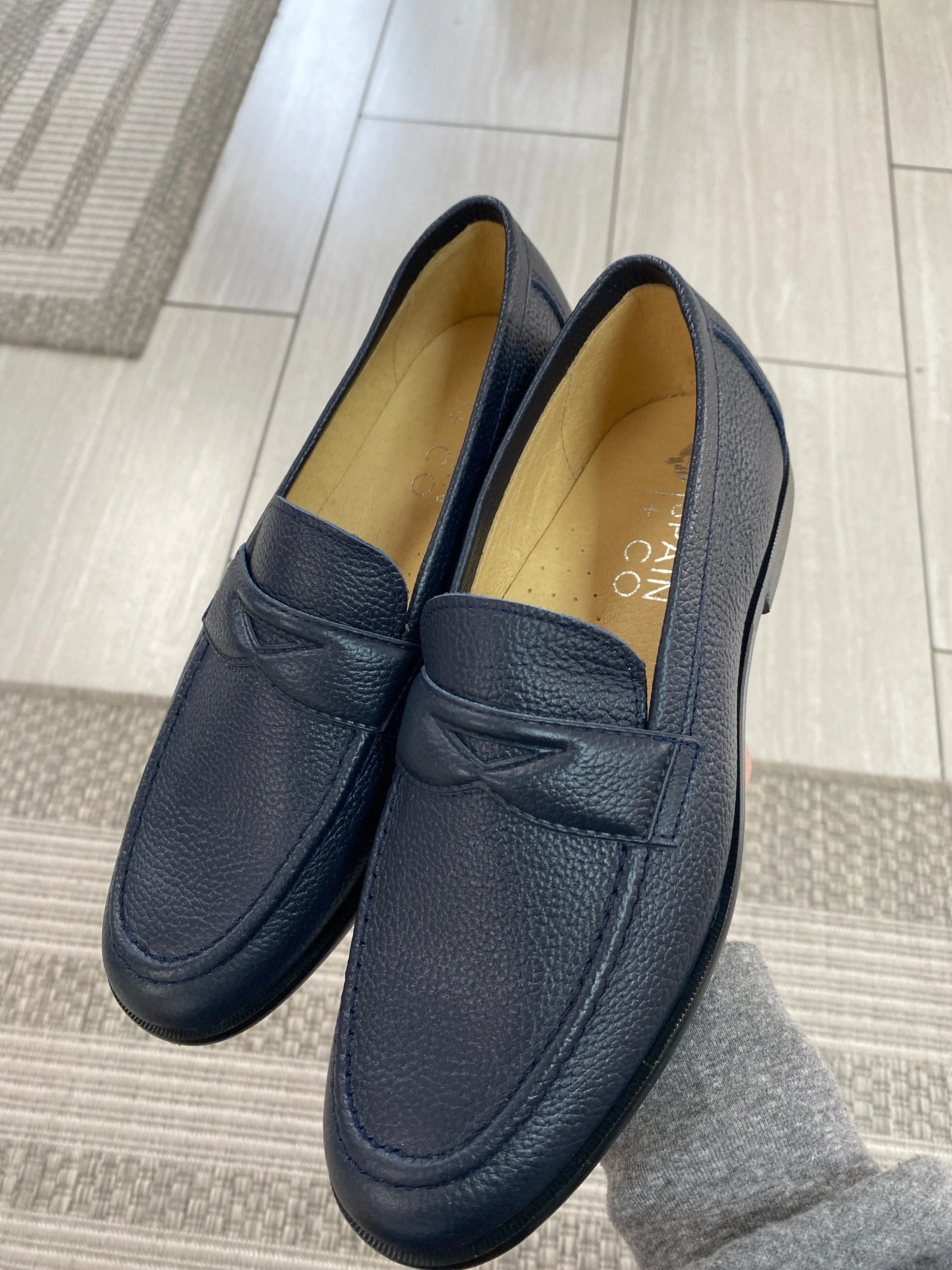 Spain Co Navy Pebbled Penny Dress Shoe
