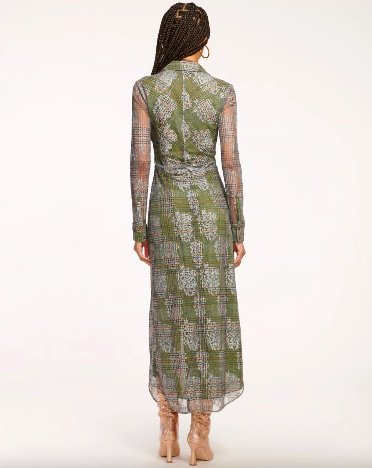 Wyatt Button Down Mesh Maxi Dress - Sage Tartan