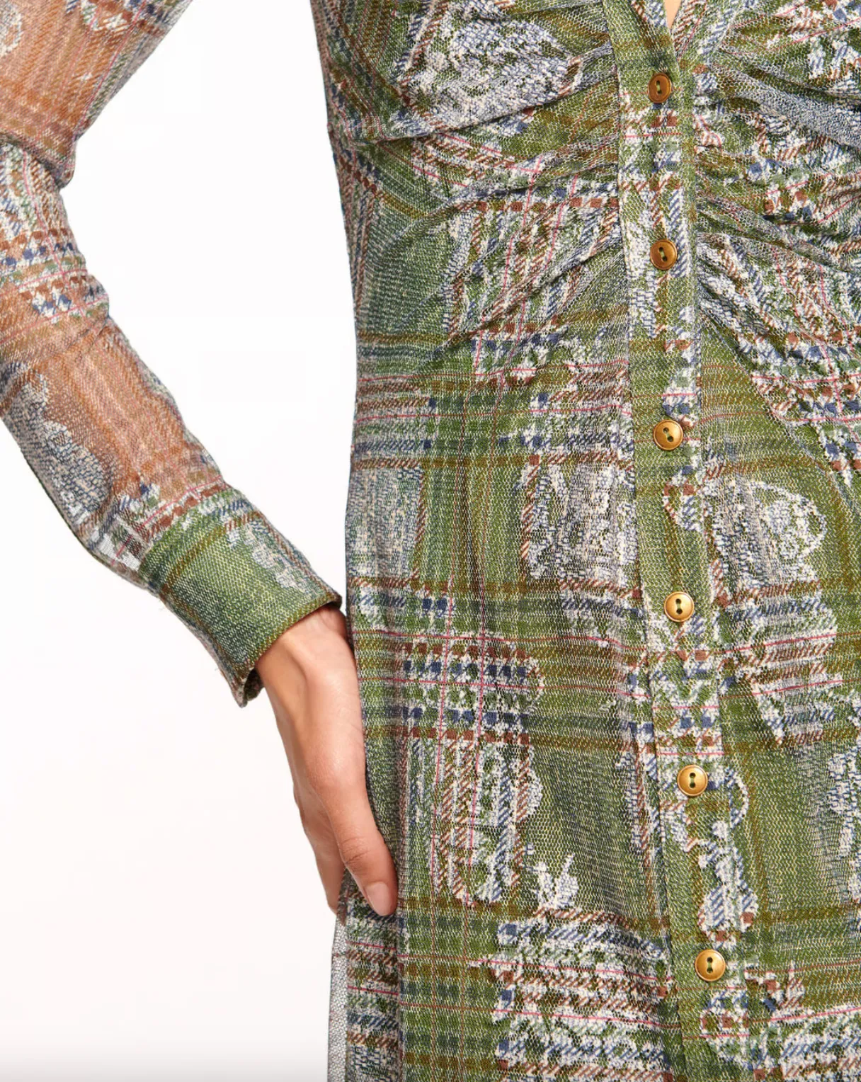Wyatt Button Down Mesh Maxi Dress - Sage Tartan