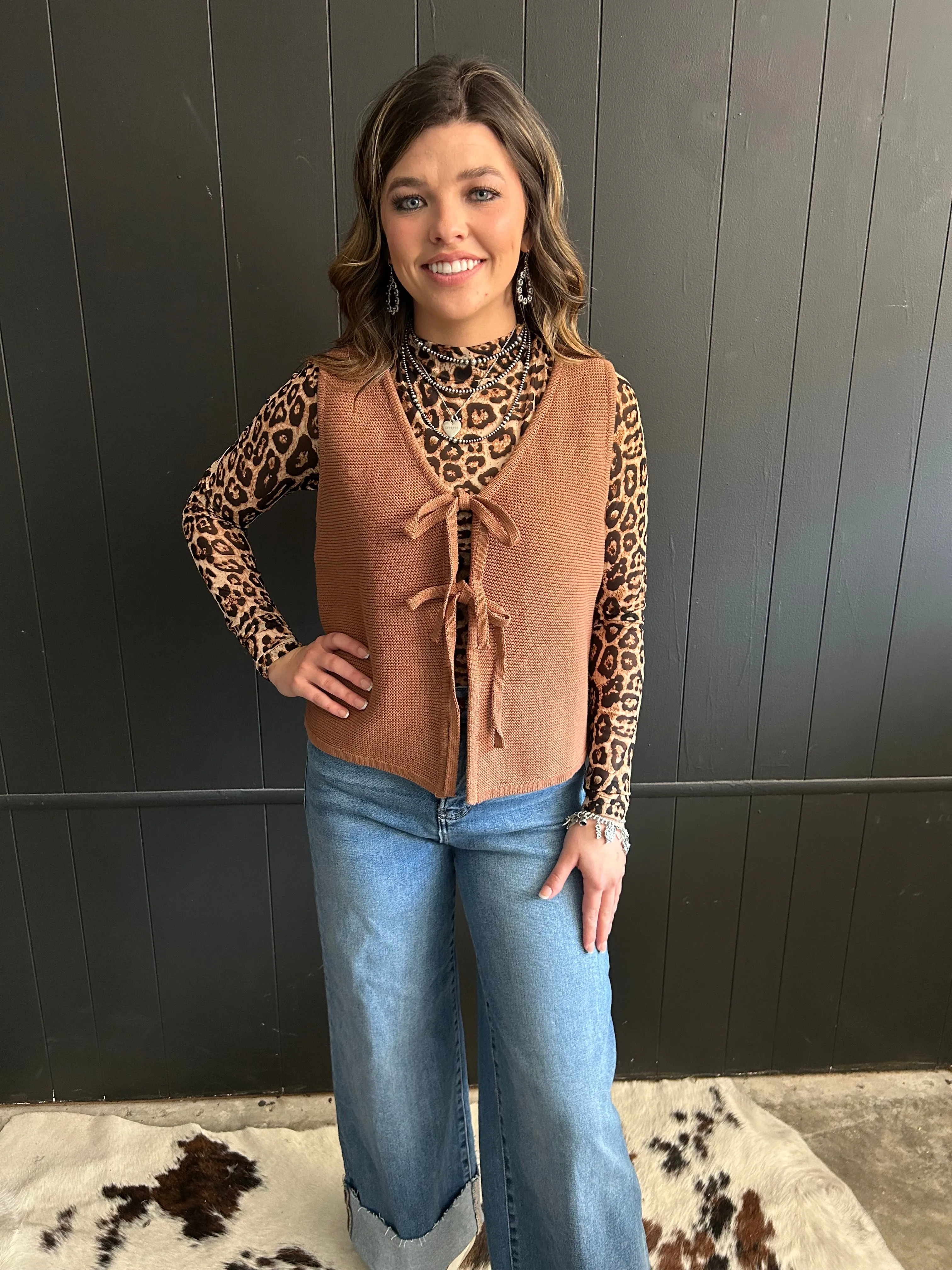Zenana Front Tie Sweater Vest - 2 Colors