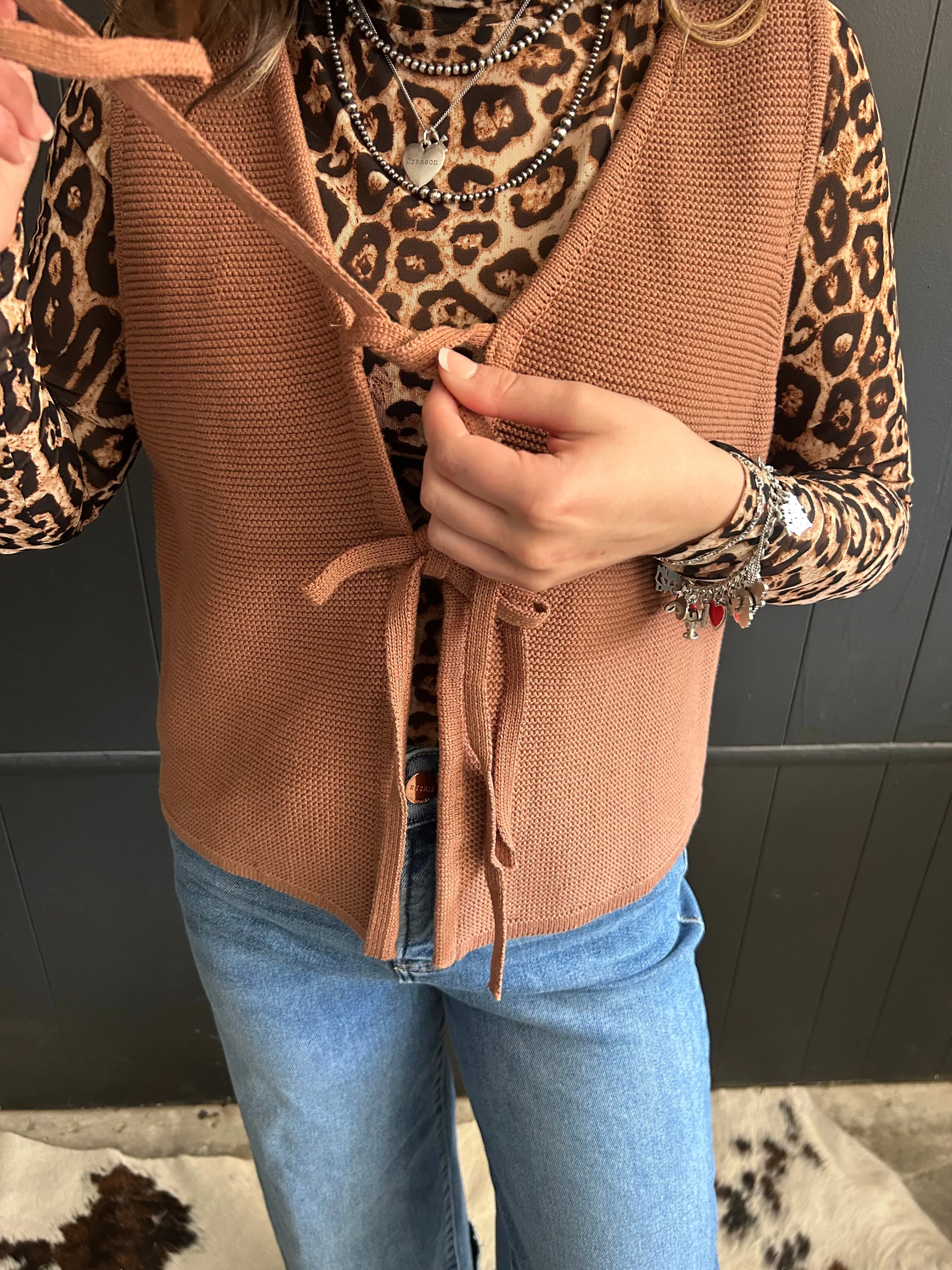 Zenana Front Tie Sweater Vest - 2 Colors