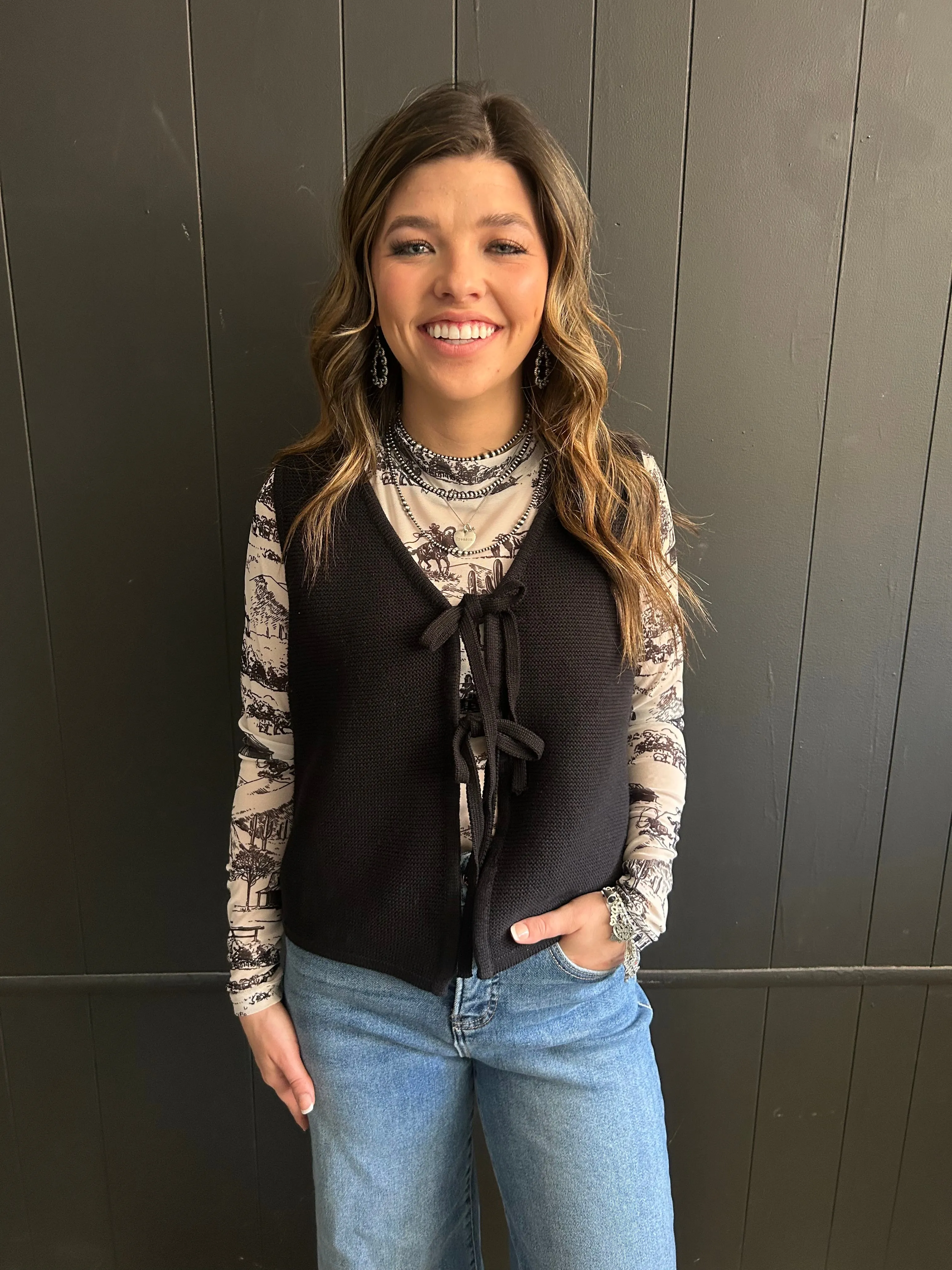 Zenana Front Tie Sweater Vest - 2 Colors