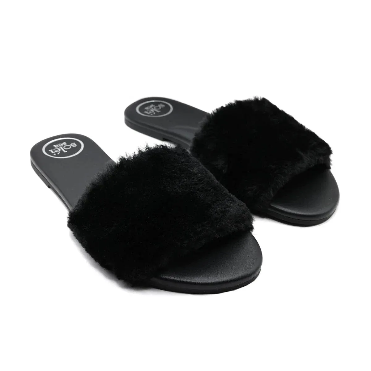 Ziela Fur-Strap Slide Black