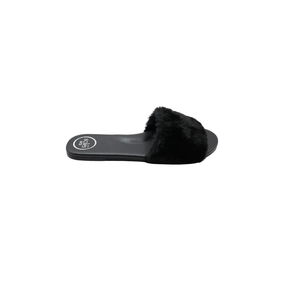 Ziela Fur-Strap Slide Black