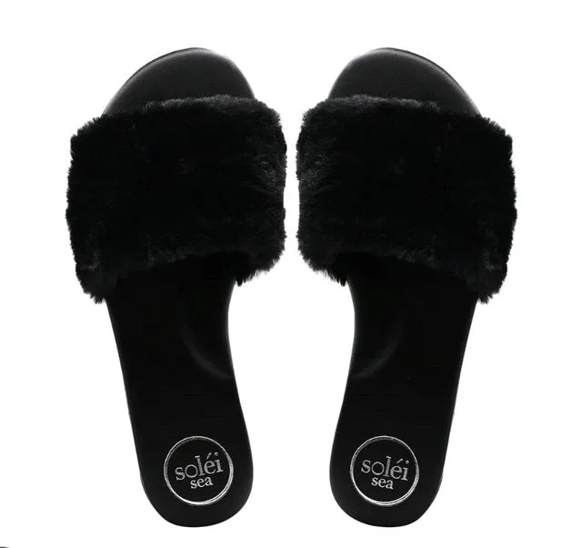 Ziela Fur-Strap Slide Black
